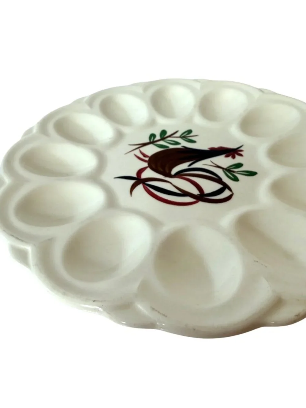 Ceramic Deviled Egg Platter White Rooster Farmhouse Easter Vintage Serving Tray